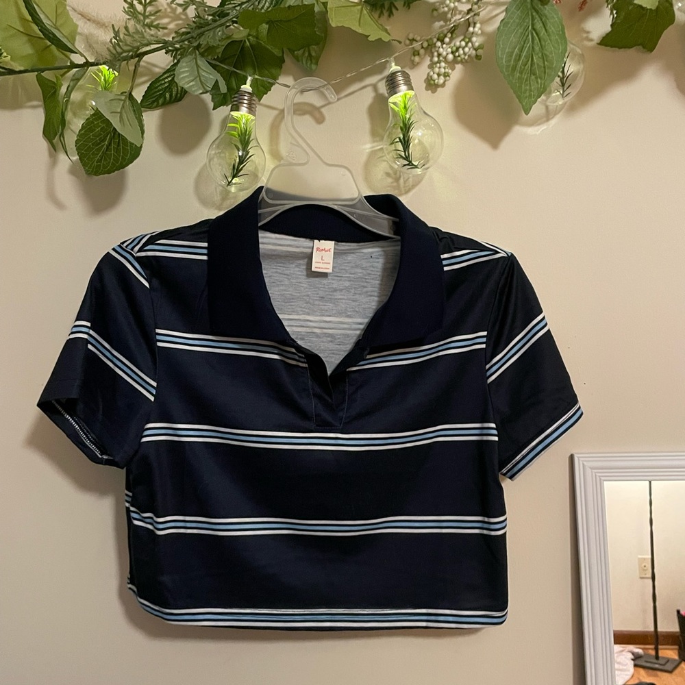Stripe crop polo tee🫧📘